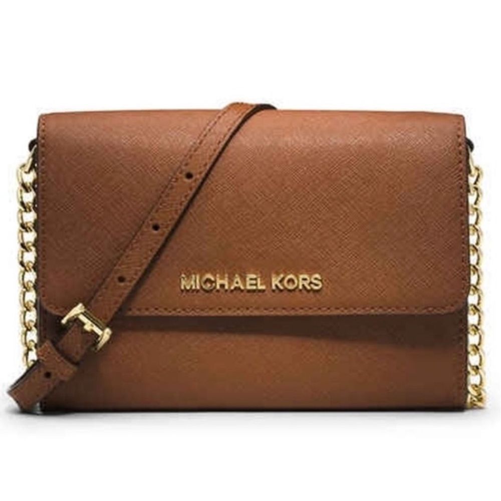 Michael Kors Jet Set Saffiano Leather Tan Crossbody - Picture 1 of 11